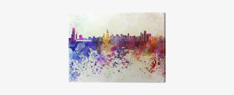 Chicago Skyline In Watercolor Background Canvas Print - Watercolor Chicago Background, transparent png #1805924