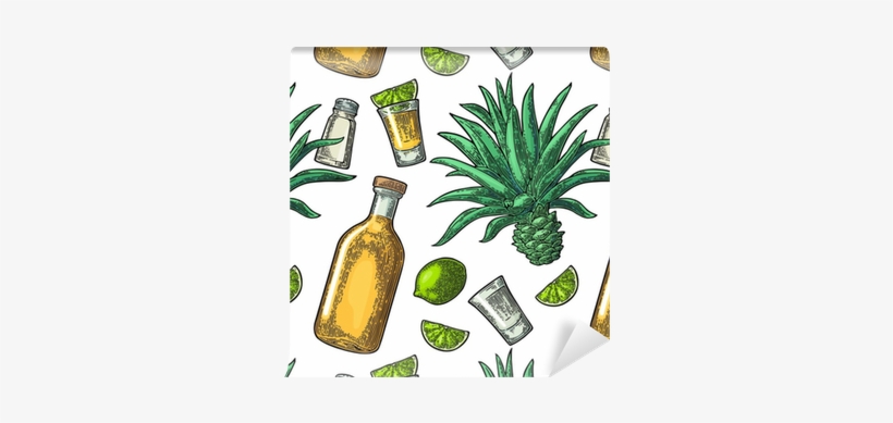 Seamless Pattern Of Bottle, Glass Tequila, Salt, Cactus - Bottle, transparent png #1805926