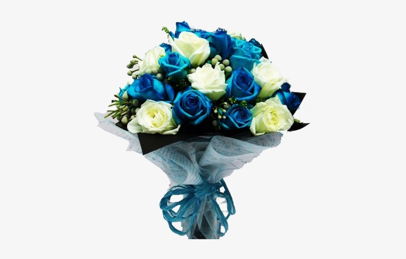 Blue Transparent Bouquet - Blue White Roses Png, transparent png #1806951