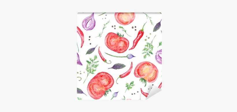 Tomato And Spices Fresh Watercolor Background Wall - Spice, transparent png #1808595