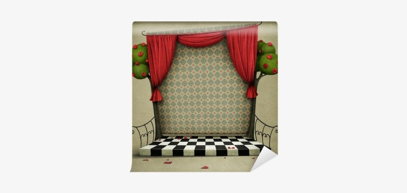 Room With Red Curtains And Vintage Wallpaper Wall Mural - Alice In Wonderland Grunge Texture, transparent png #1808660