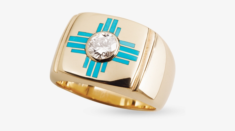 Sleeping Beauty Turquoise Men's Zia Ring With Bezel - Gold Turquoise Ring Mens, transparent png #1809753