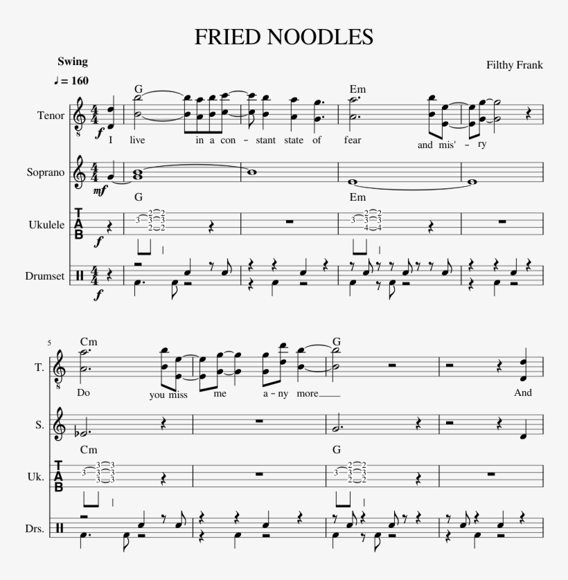 Fried Noodles Sheet Music Composed By Filthy Frank - Sheet Music, transparent png #1817594