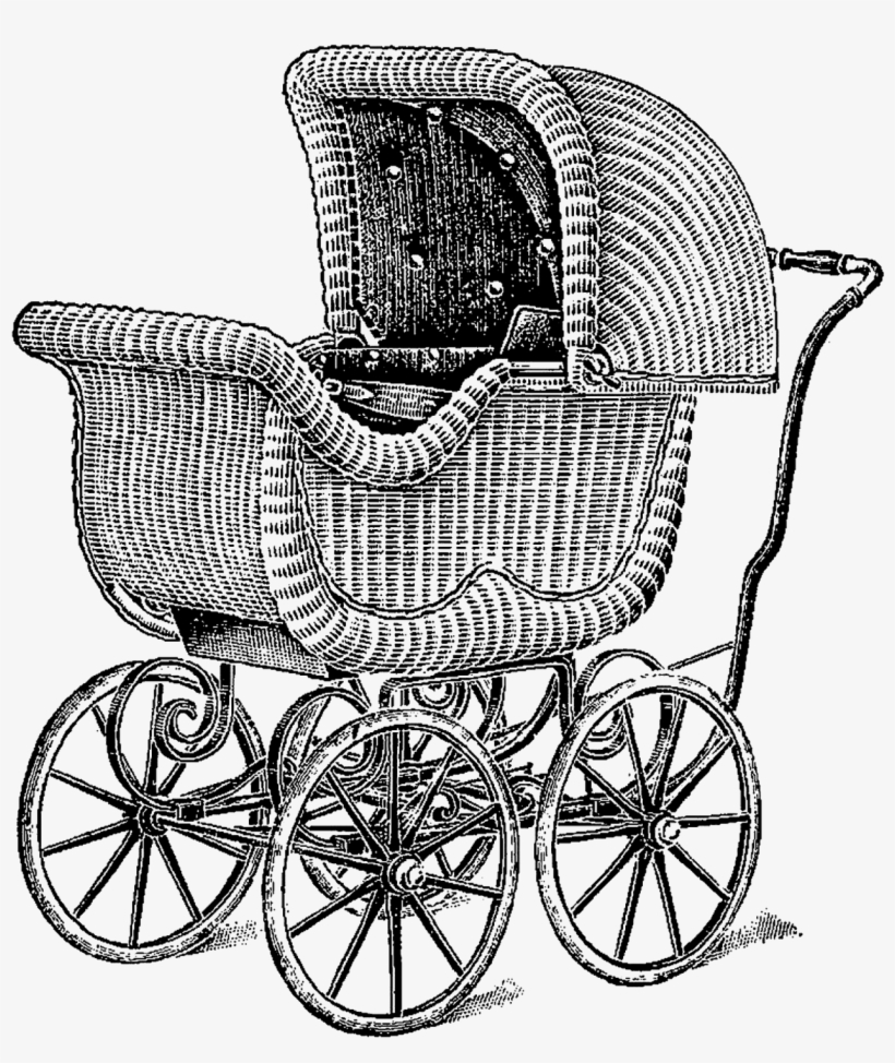 Vintage Baby Carriage Wicker Digital Clipart - Baby Transport, transparent png #1821815