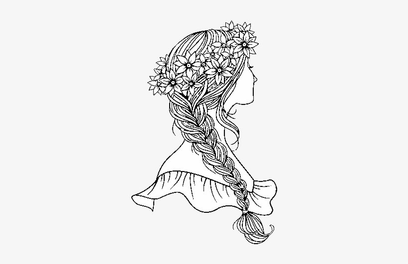 Hairstyle With Braid Coloring Page - Braided Hair Coloring Pages, transparent png #1825945