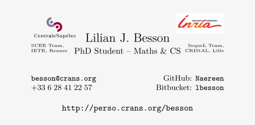 Lilian Besson's Business Card In Latex - French Institute For Research In Computer Science, transparent png #1826732