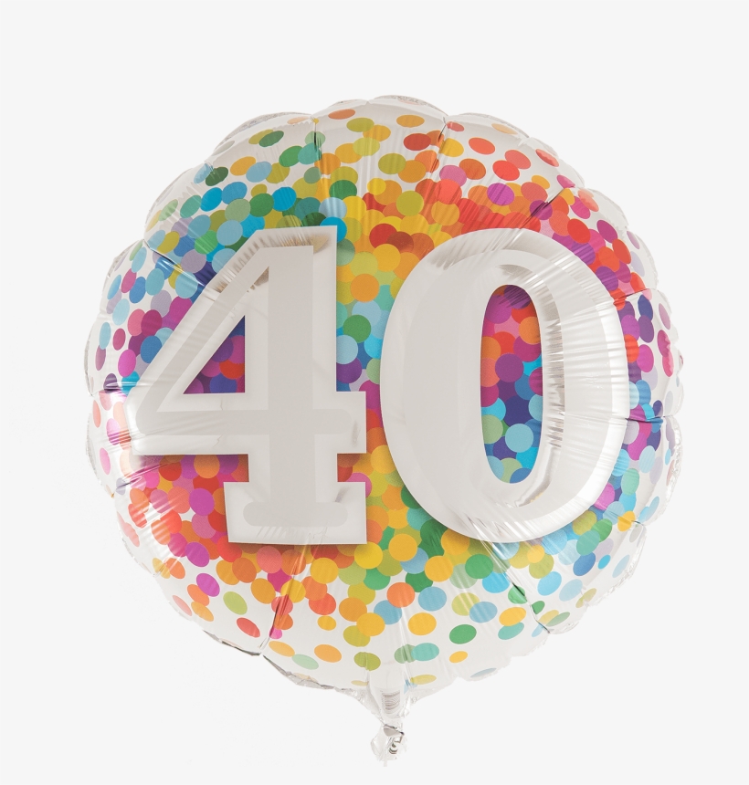 Inflated - 18 Inch Qualatex Age 40 Rainbow Confetti Round Foil, transparent png #1830651