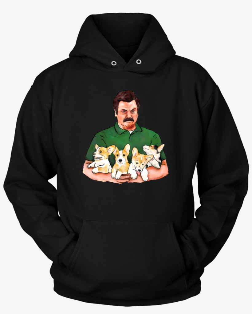 Ron Swanson Holding Corgi Puppies Hoodie - Gamer Dad - Gamer Hoodie, transparent png #1832357
