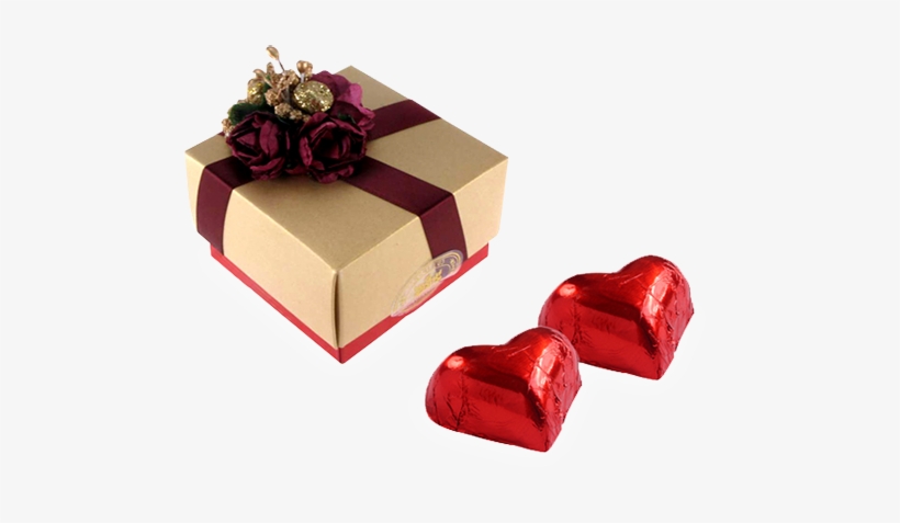 Red Flower Gold & Red Gift Box- 2pcs Heart Chocolate - Safflower, transparent png #1839281