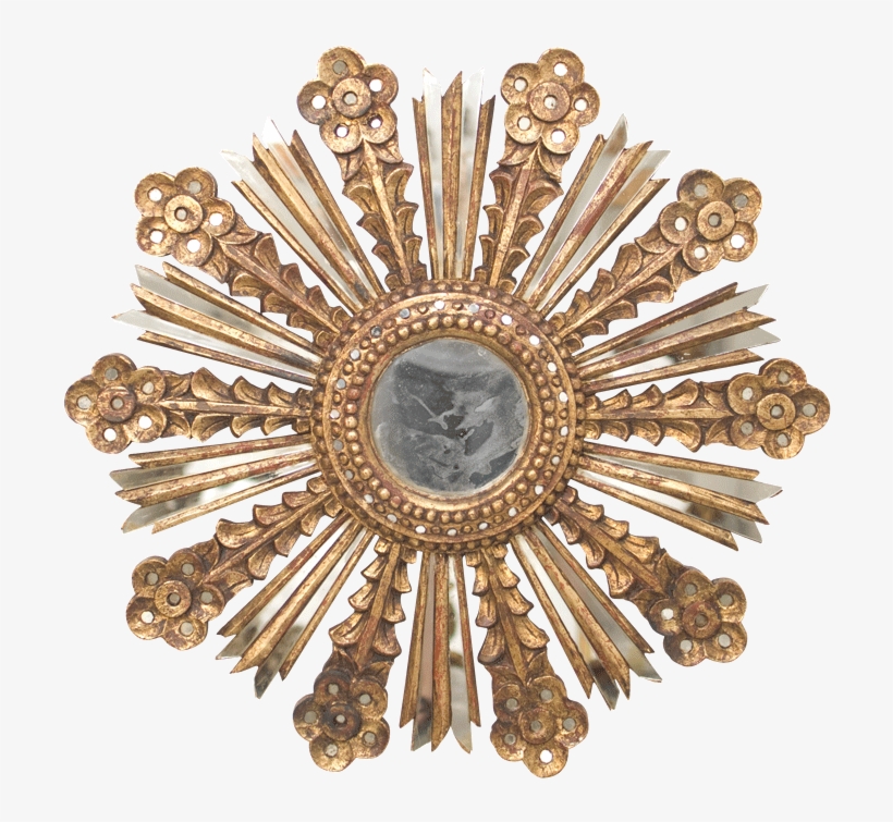 Bella G - Gold Leaf Starburst Antique Mirror With Mirror Insets,, transparent png #1839765
