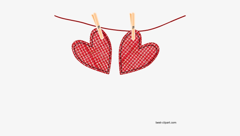 Two Hearts Hanging On A Wire Free Clip Art Graphic - Two Hearts, transparent png #1841868
