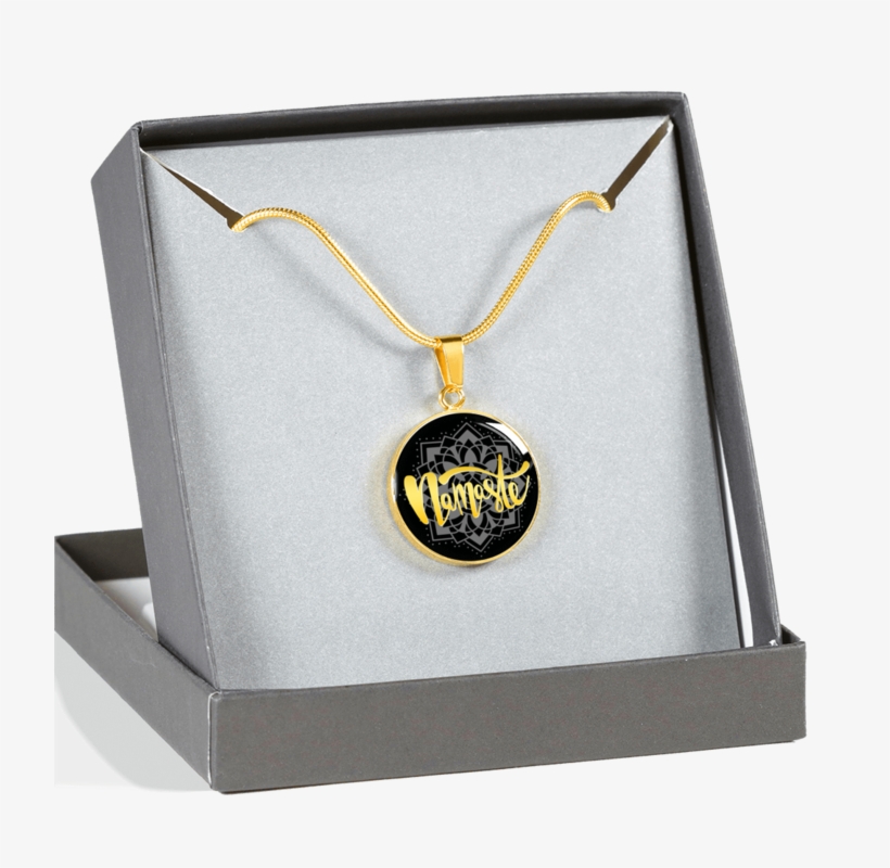 Gold Namaste Lotus Flower Circle Charm Necklace - Necklace, transparent png #1847628