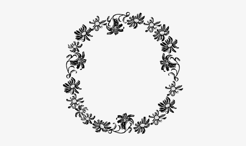Pin Floral Circle Clip Art - Black And White Floral Border, transparent png #1847634