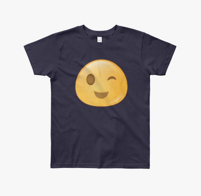 Expressive Wink Emoji Youth Short Sleeve T-shirt - T-shirt, transparent png #1848788