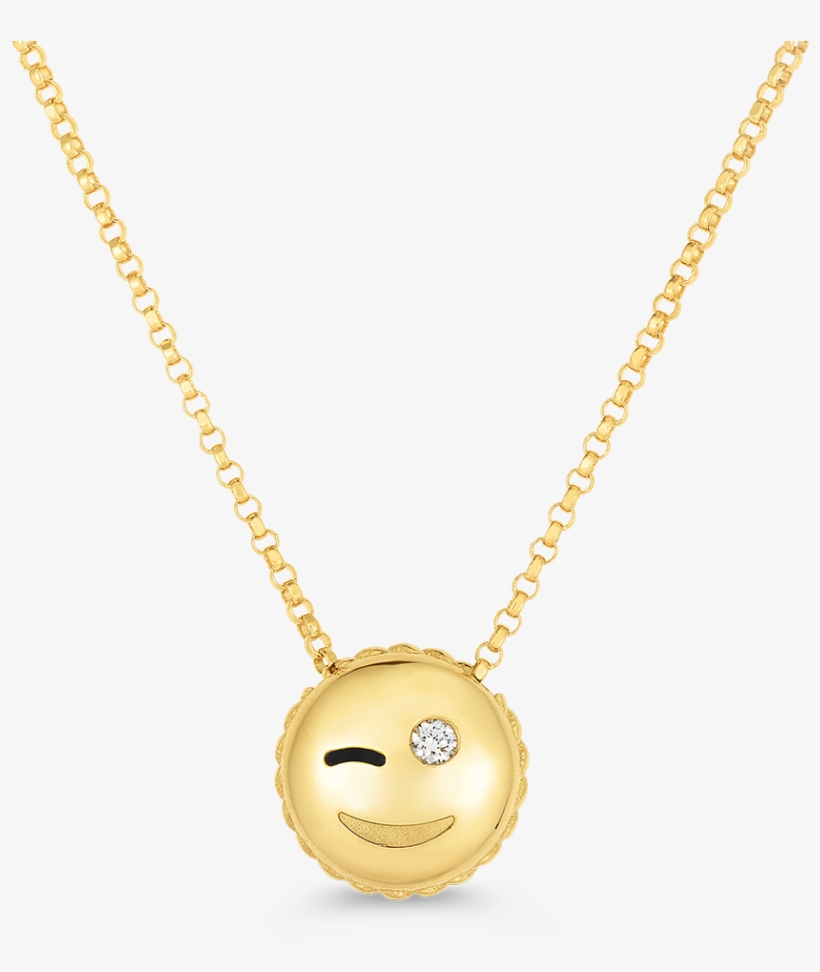 Tiny Treasures Wink Emoji Pendant With Diamonds - Roberto Coin Yellow Gold Wink Emoji Diamond Pendant, transparent png #1848974