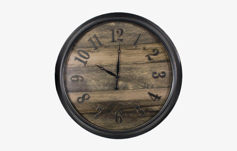 Hanging Rounded Wooden Modern Clock With Wood Plank - Clock, transparent png #1849233