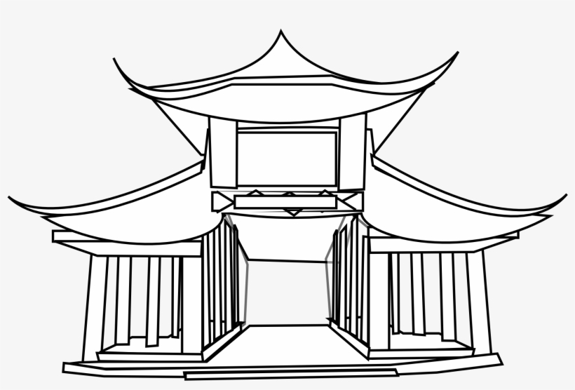 Net Clip Art Chinese Architecture Black White Line - Chinese House Coloring Pages, transparent png #1849455