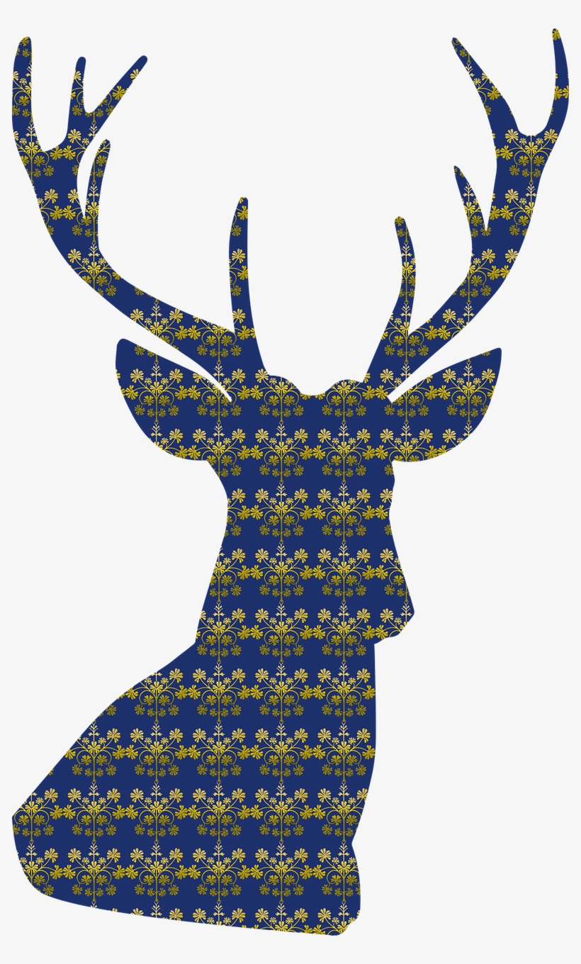 Deer Antlers Damask - Silhouette Buck, transparent png #1850622