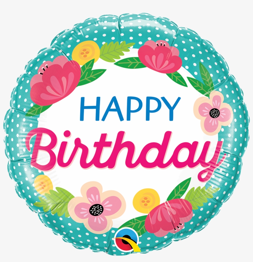 Happy Birthday Flowers Dots Foil Balloon - Happy Birthday Flowers Balloons, transparent png #1850645