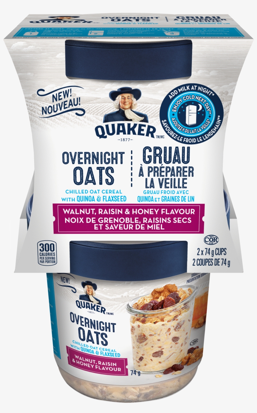 Quaker® Overnight Oats Walnut, Raisin & Honey Flavour - Quaker Overnight Oats Canada, transparent png #1850939