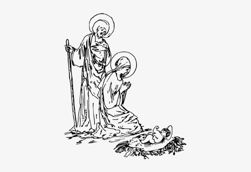 Nativity Black And White 8 Free Clip Art Nativity Scene - Nativity Scene Drawing, transparent png #1854341