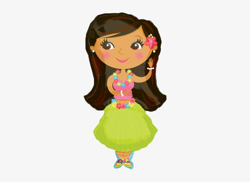 35" Giant Hula Girl Balloon Hawaiian Luau Lei Balloons - Luau Girl Clip Art, transparent png #1856669