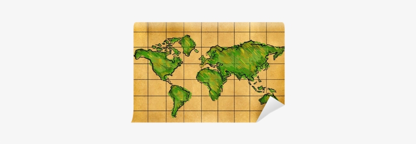 World Map Sketch Watercolor On Old Paper Wall Mural - Watercolor Painting, transparent png #1858097