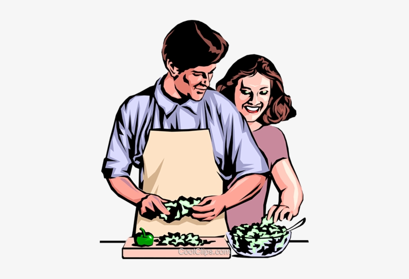 Man & Woman Preparing Dinner Royalty Free Vector Clip - Man And Woman Cooking Clipart, transparent png #1859779