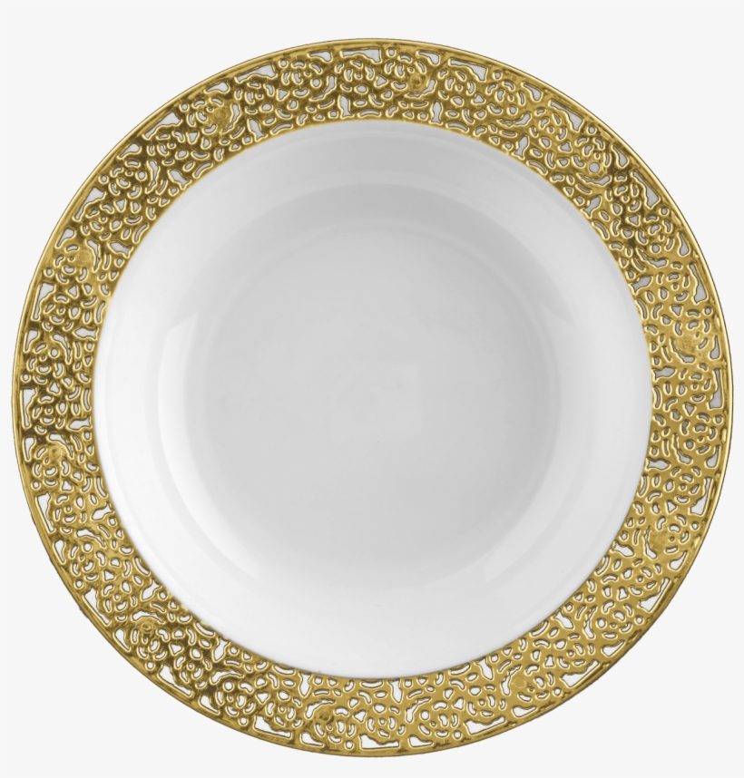 Elegant White With Gold Trim Plastic 12 Oz Soup Bowls - Posh Setting Lace Collection 10 Pack China Look 7.5, transparent png #1863009