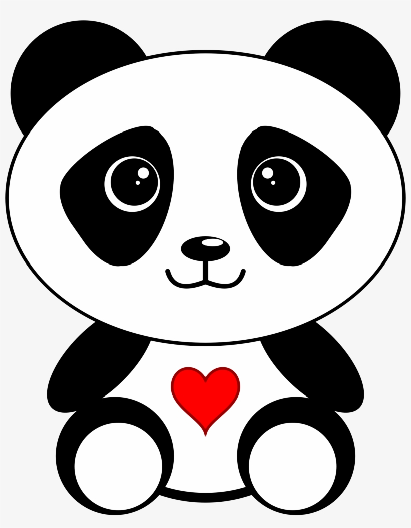 Panda With A Heart Picture Free Library - Dibujos De Oso Panda, transparent png #1865360