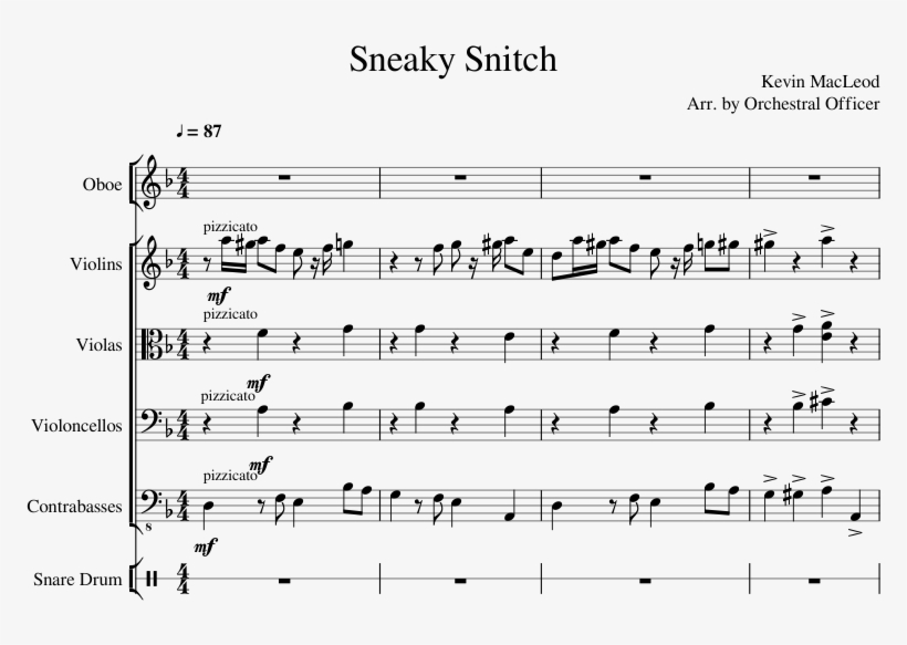 Sneaky Snitch Sheet Music Composed By Kevin Macleod - Sneaky Snitch Piano Sheet Music, transparent png #1866363