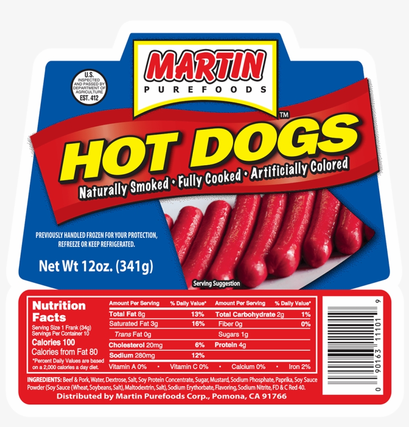 Beef & Pork Hot Dogs 12 Oz - Martin Purefoods Beef & Pork Hotdogs, transparent png #1867201