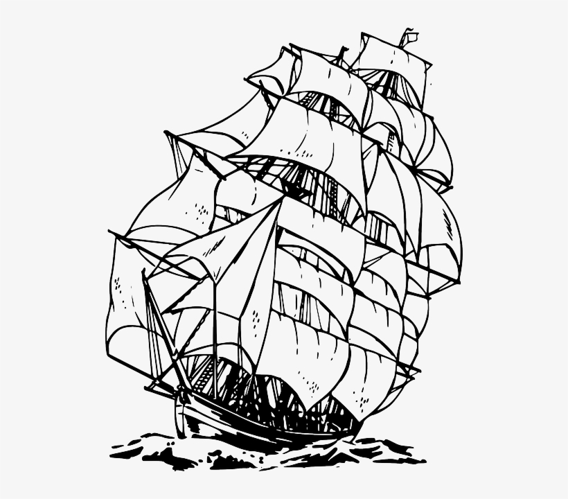 Free Image On Pixabay - Pirate Ship Black And White, transparent png #1869064