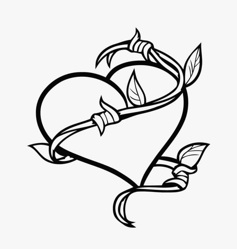 Heart Vine Decal - Hearts And Barbed Wire Tattoo Design, transparent png #1869635