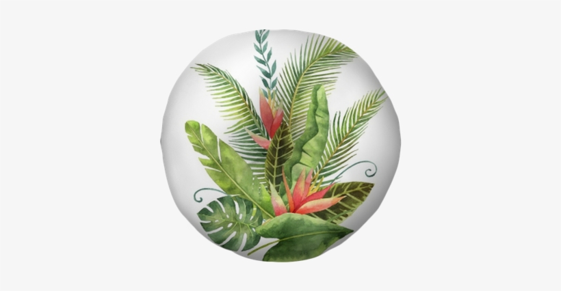 Watercolor Bouquet Tropical Leaves And Flowers Isolated - Watercolor Painting, transparent png #1872177