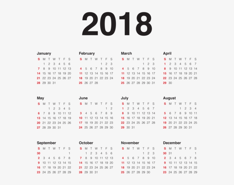 Blank Calendar 2018, Monthly Calendars, Free Printable - 2018 Calendar Transparent, transparent png #1876609