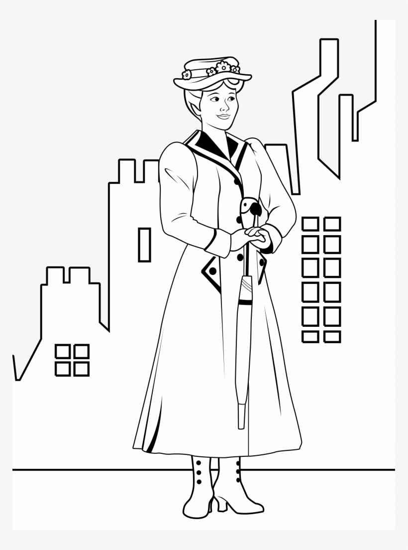 Mary Poppins Coloring Page - Coloriage Marry Poppins, transparent png #1879136