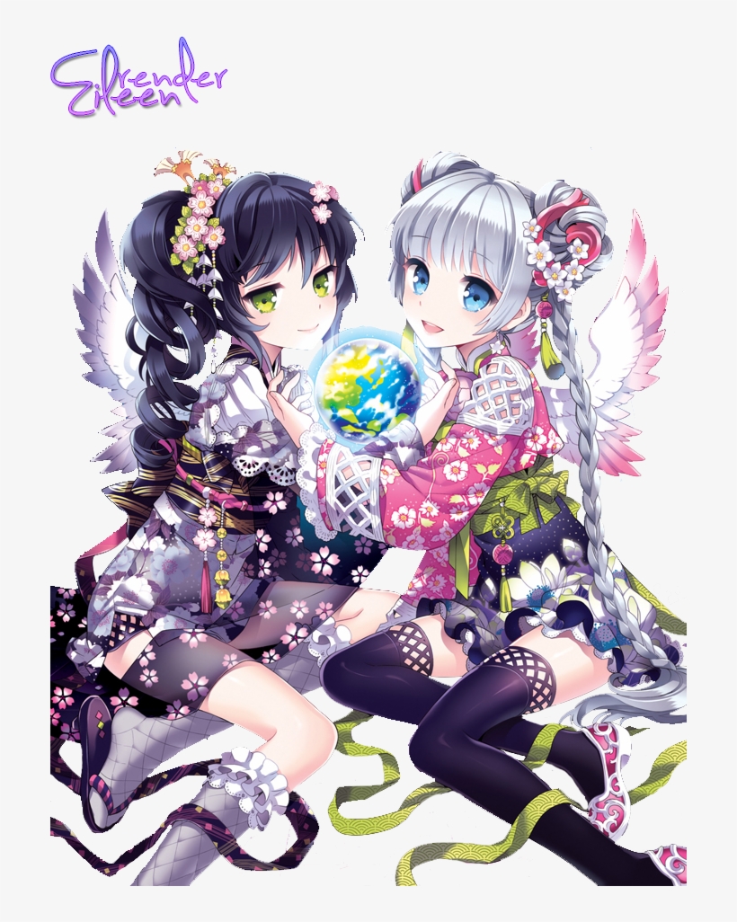 Anime Two Girls Nardack Render By Eileenchin-d7rasyz - Two Anime Girl Png, transparent png #1883356