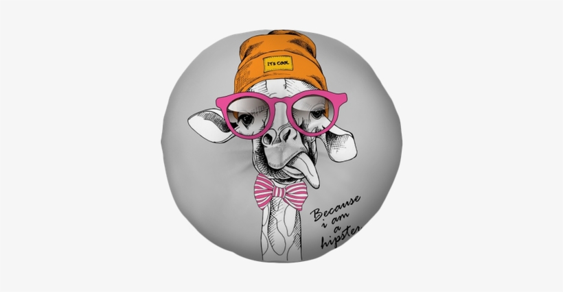 Giraffe Portrait In A Hipster Hat And With Glasses - Tableau Toile - Girafe Cool 5, transparent png #1883649