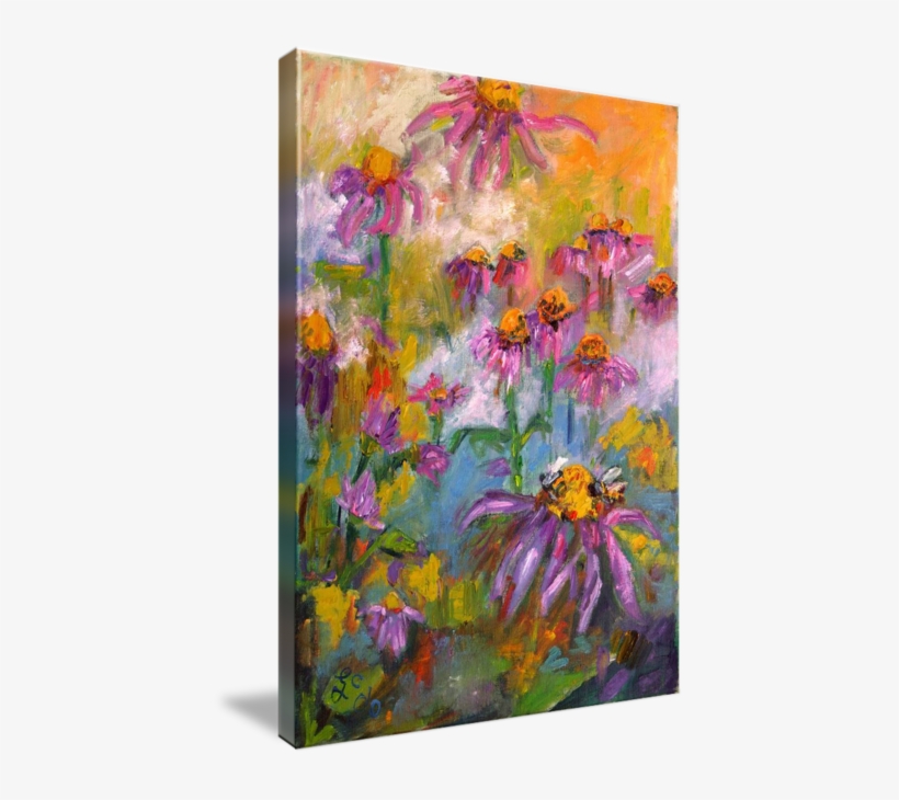 Purple Bees Oil Painting By Ginette Callaway - Purple Cornflower Acrylic Painting, transparent png #1884109