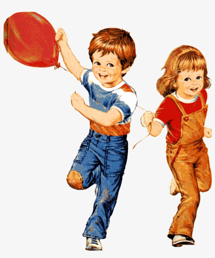 Children Playing With Balloon - Vintage Boy Png Clipart, transparent png #1884112