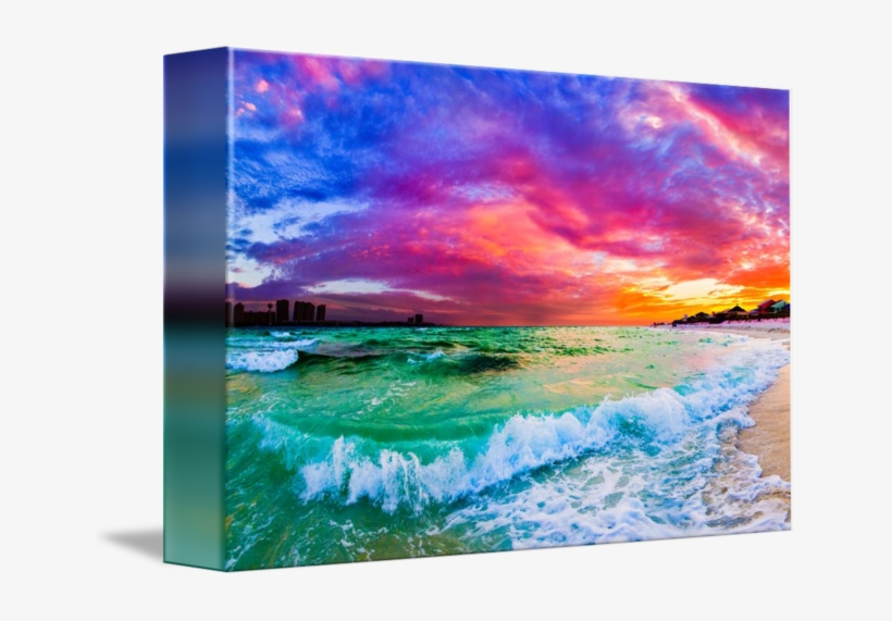 Royalty Free Purple Blue Sunset Wave Beautiful Sea - Gallery-wrapped Canvas Art Print 10 X 7 Entitled Purple, transparent png #1893544