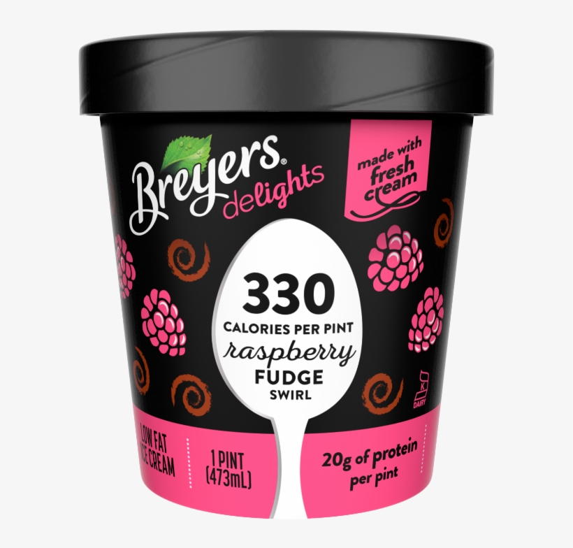 A 16 Ounce Tub Of Breyers Delights Raspberry Fudge - Breyers Delights Butter Pecan, transparent png #1894839