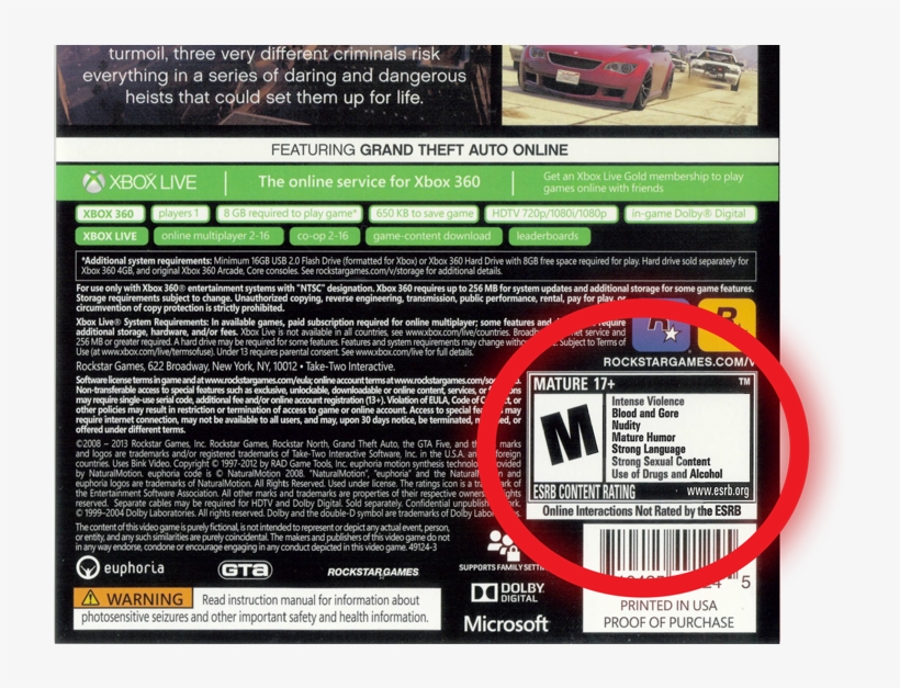 Yea, But The Esrb Warning Explicitly States - Grand Theft Auto V [xbox 360 Game], transparent png #1899611