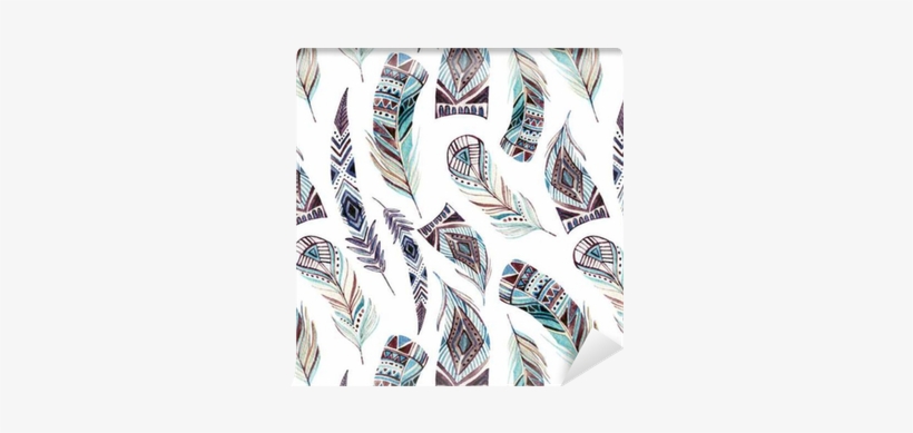 Watercolor Decorated Tribal Feathers Seamless Pattern - Watercolor ...