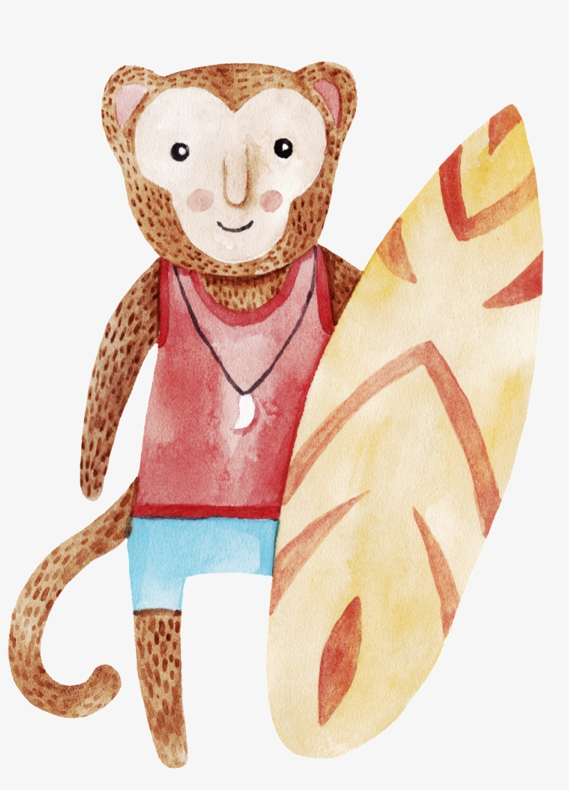 Hand Drawn Monkey Holding Surfboard Png Transparent - Raccoon, transparent png #193628
