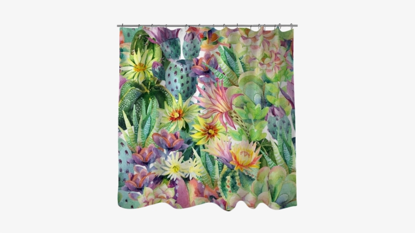 Watercolor Blooming Cactus Background Shower Curtain - Studio Oh! Small Metal Catchall Tray, Succulent Garden, transparent png #195566