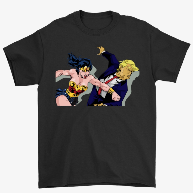 Wonder Woman Punching Donald Trump Face T-shirt - Wonder Woman Trump T Shirt, transparent png #196139