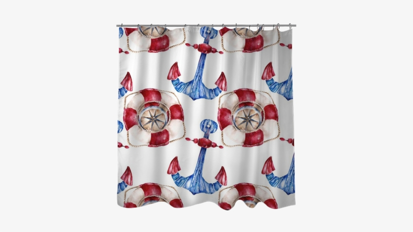 Seamless Pattern With Lifebuoy, Anchor And Compass - Bed Skirt, transparent png #199588