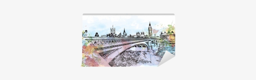 Watercolor Sketch Of Big Ben And Bridge London, The - London Bridge, transparent png #1901757